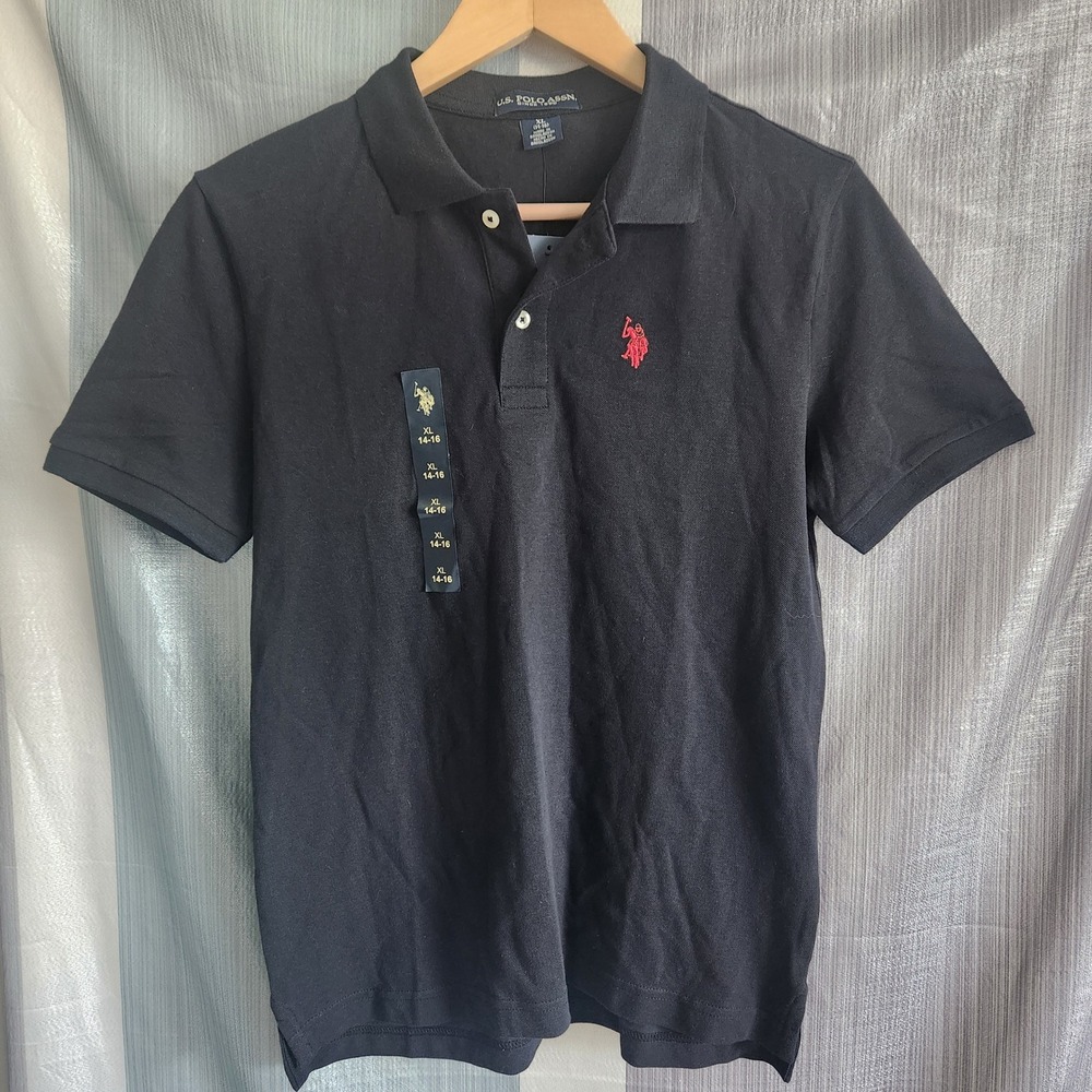 US Polo Assn Kids Boys XL 14-16 Black Short Sleeve Polo Shirt NWT School Preppy‎